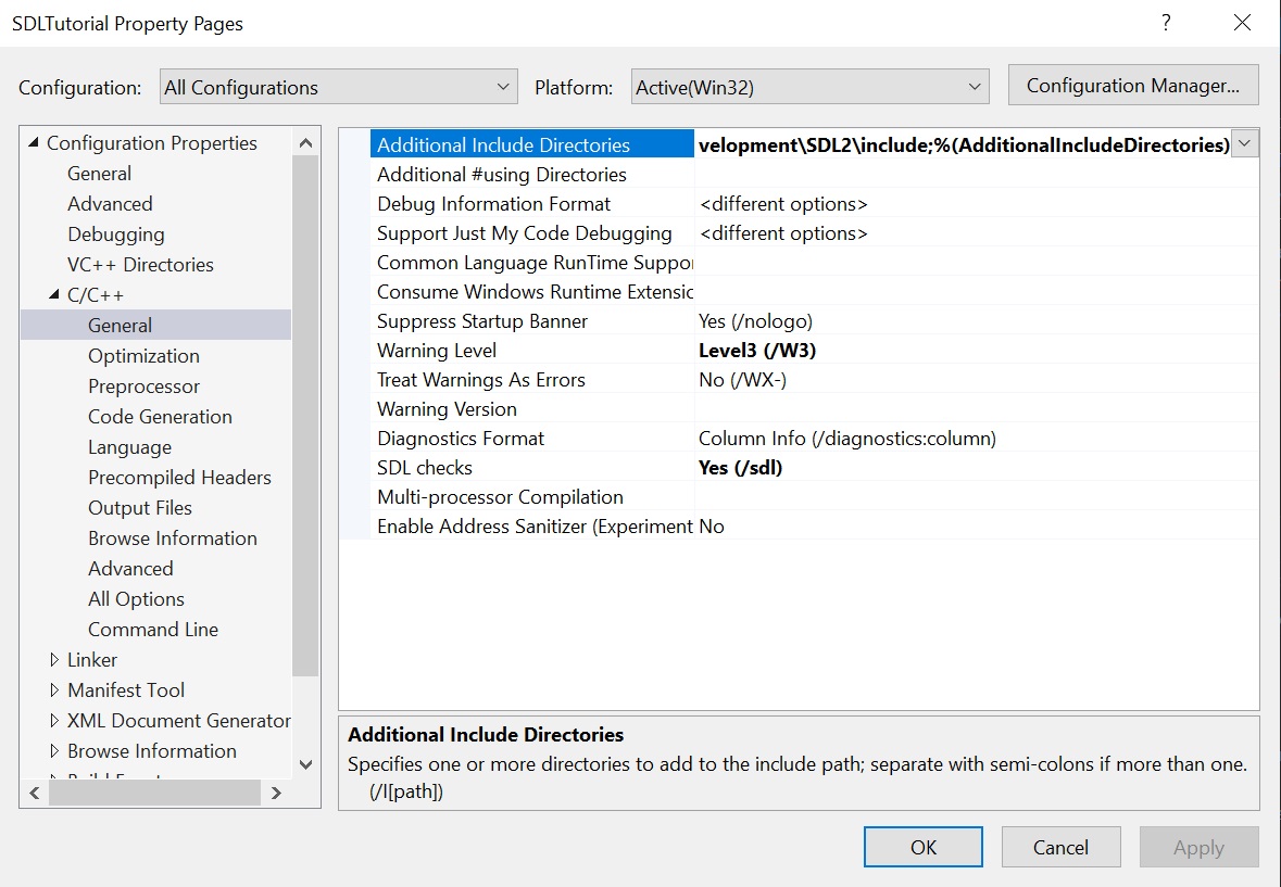Установка библиотеки SDL в Visual Studio изображение с сайта www.andreyolegovich.ru